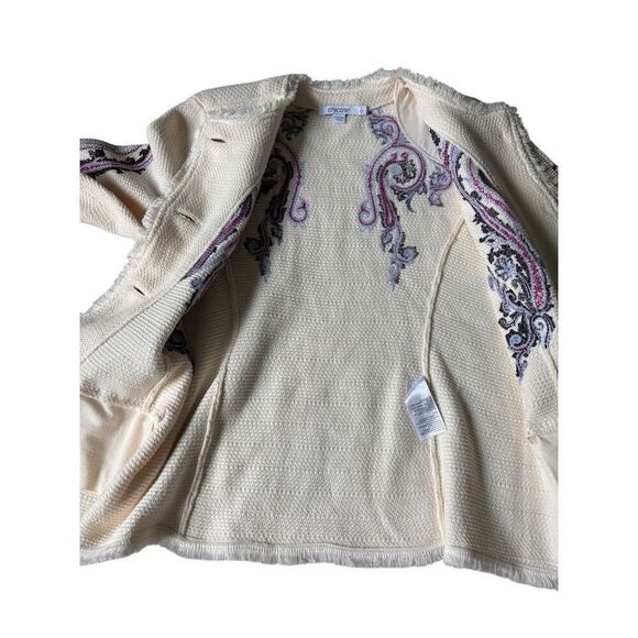 Chico’s Embroidered Paisley Lady Jacket size 1 US M Cream Purple Button Front - Picture 10 of 14